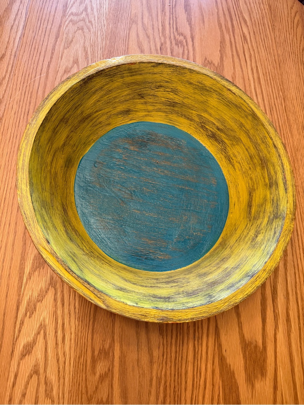 Hand-Painted Yellow, Red, and Teal Decorative Wooden Bowl-Pottery Barn